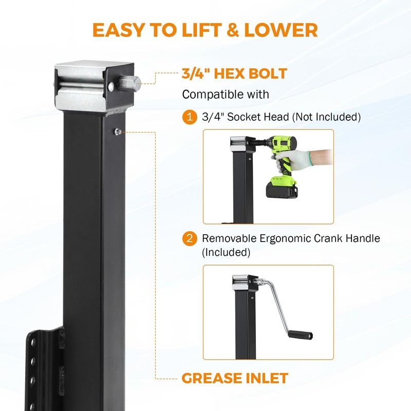BEAMNOVA 8000 lbs Trailer Jack, Drill-Powered/Manual, Bolt-On Side Mount Swivel