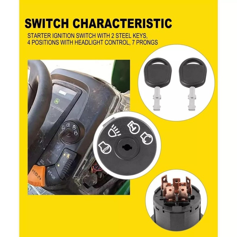 Ignition Switch with Key 7 terminals Fit for Craftsman Husqvarna