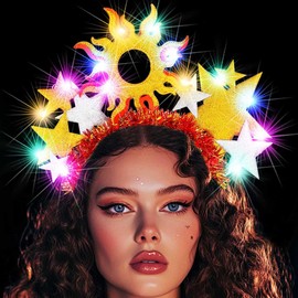 BARTOSI Light Up Star Headband LED Gold Sun Headbands Glowing Headpiece Carnival Costume Hair Accessories for Women