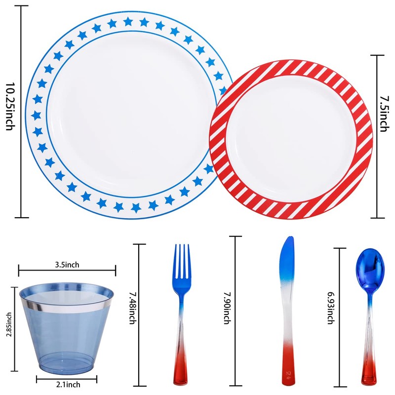THALIA 180pcs 4th of July Plastic Plates - Red White