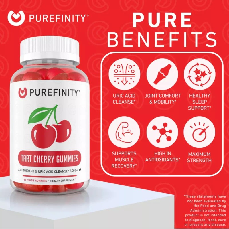 PUREFINITY Tart Cherry Gummies Raw Vegan Extract 60 Count (Pack