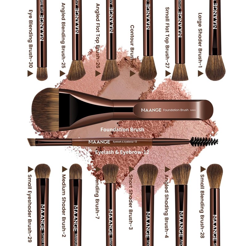 MAANGE 14-Piece Makeup Brush Set with Aluminum Ferrule- Premium Synthetic