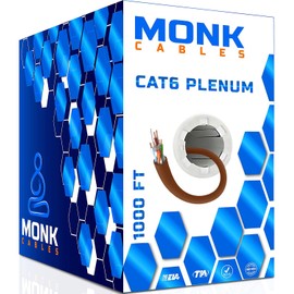 MONK CABLES | CAT6 Plenum Cable 1000ft | UTP, 23AWG, 550MHz | DSX-8000 Certified | Most Certified Cable of The Whole Market (Brown)