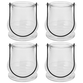 Cabilock 4pcs Glass Candlestick Lamp Stand with Handle Decorative Hanging Candle Holders for Home Decor 9.8 X 8.5 X 8.5 Cm Perfect for Dining Table Centerpiece and Indoor Plant Display