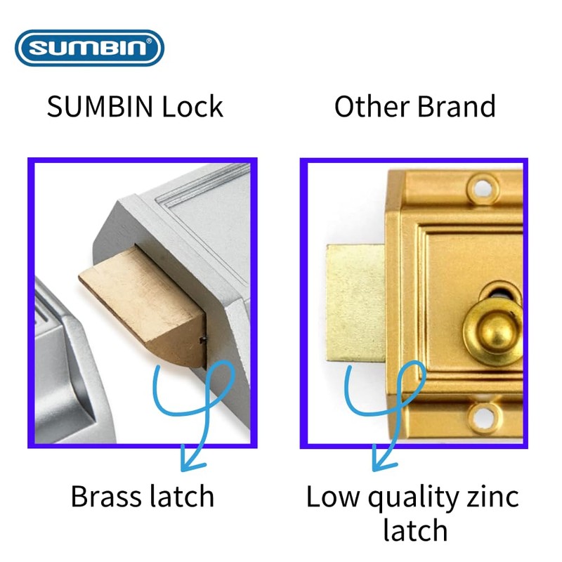 SUMBIN Night Latch Deadbolt Rim Lock,Antique Locks with Keys for