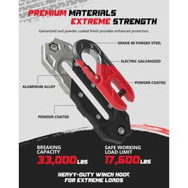 AMBULL Towing Winch Fairleads with Tow Hook, Upgrade Al Hawse Fairlead with G80 Heavy Duty Forged Steel Winch Hook for Electric Winch, 33000lb Break Strength, for Synthetic Rope Recorvery, BlackRed