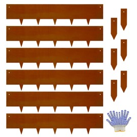 Corten Steel Landscape-40 LX 8" H Metal Garden Edging 20FT Total Rusted Lawn Edging 6 Pcs-No-Dig Hammer Heavy Duty Steel Edging-Bendable Border Strips for Lawn Yard Courtyard Pathway-6 Clips