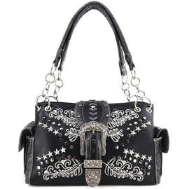 Zelris Western Buckle Star Floral Women Conceal Carry Handbag Wallet Set (Black)
