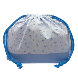 miwaki Lunch Bag, Drawstring Bag, Medium, Girls, Lunch Box, Cup Holder, Gusset, Elementary School, Kindergarten, Nursery, Made in Japan, Handmade with Name Tag, Motif, Blue, Purple, Small Flower,