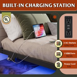 WLIVE Floating King Bed Frame, LED Bed Frame with Charging Station, Metal Platform Bed Frame King Size with Heavy Duty Steel Slats, No Box Spring Needed, Easy Assembly, No Noise, Black