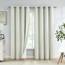 Urban Lotus Full Blackout Curtain Panels Linen Textured Room Darkening Light Blocking Thermal Insulated Drapes for Bedroom/Living Room Grommet Top Window Treatment, 52x95, 2 Panels, Beige