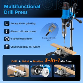 Bonvoisin Benchtop Drill Press with Square Hole Drill Bit, Bench Mortising Machine for Woodworking, 860W Electric Drilling Machine Chuck Capacity 1.5-10mm