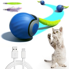 HEVARAL Interactive Cat Toy Ball, Cat Toys - for Indoor Cats with Feather Tails for Two-Modes Chasing, Rechargeable 2025 New Interactive Toy, Smart Interactive Kitten Rolling Ball