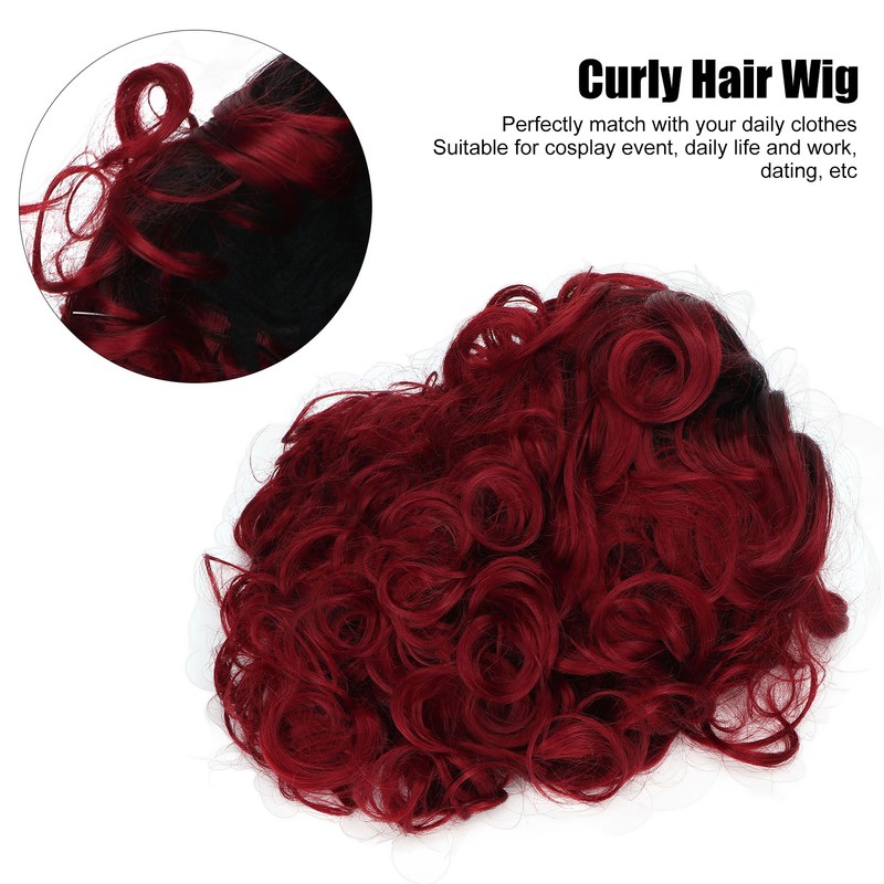 Curly Short Wig Wine Red Women Wig Gradient Color Adjustable