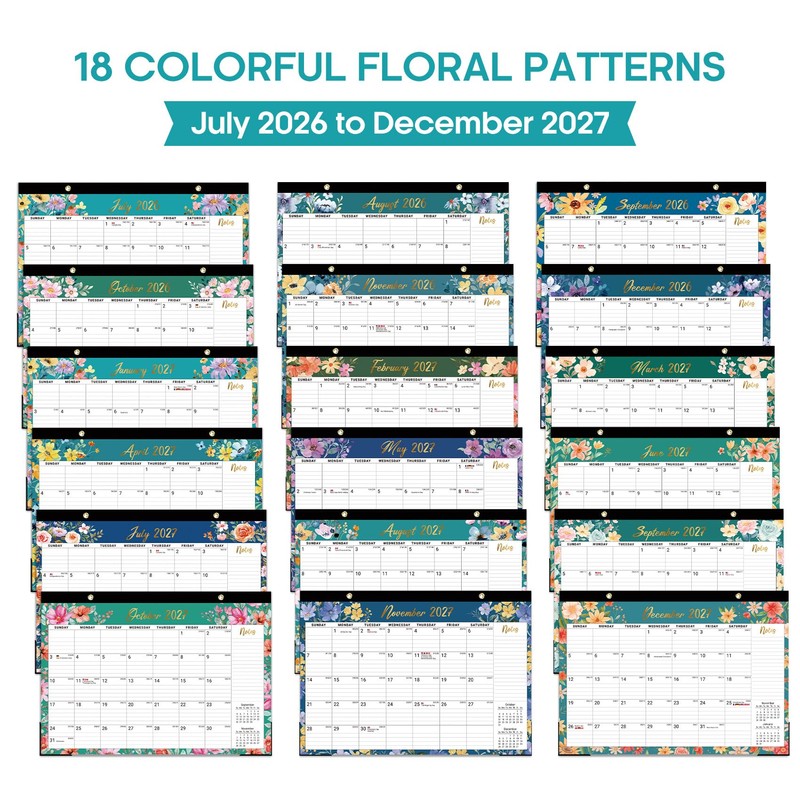 Taja Desk Calendar 2026-2027, Jul 2026-Dec 2027, 18-Month, 17" x