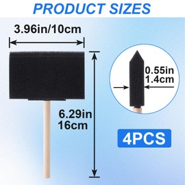SmallCat 4 PCS Foam Paint Brushes, 3.96 Inch Foam Sponge Brushes for Varnishes, Reusable Sponge Brushes with Wood Handles for Painting, Staining, and DIY Crafts - Black