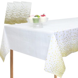 MLMOMVME 3Pcs White Plastic Table Cloth Rectangle 137 x 274cm Large Party Table Cover Picnic Baby Shower Birthday Weddings Indoor Outdoor Waterproof Tablecloths Gold Dot