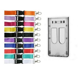 Waiz Man. Ideas® 1x Set ID Card Neck Strap Lanyard 20 mm + card case set with Thumb Push for 2 Cards Clear ID Card Holder (Vertical/Portrait)
