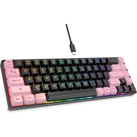 65% Gaming Keyboard, LED Backlit Mini Wired Keyboard, Ultra-Compact Anti-Ghosting No-Conflict 68  Membrane Gaming Wired Keyboard for PC Laptop Windows Gamer(Black-Pink) - Color: White-Black