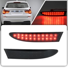 LED BM'W X3 Rear Reflector Light for 2010 2011 2012 2013 2014 2015 2016 2017 Red Led Tail Bumper Driver and Passenger Side Lamps Kit OEM 63147217315 63147217316 Smoked Lens