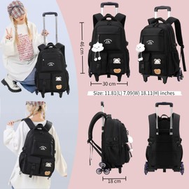 NIWEIYA Girls Boys Rolling Backpack with Wheels, Girls Backpack with Wheels for School, Kids Carry-on Luggage Wheeled School Bag Roller Trolley Bookbag, White