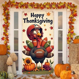 Happy Thanksgiving Door Cover Banner Decorations Fall Maple Leaves Turkey Pumpkin Door Banner for Indoor Outdoor Thanksgivings Fall Party Decorations Supplies
