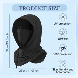 YONEEKSS 2 Pack Balaclavas Mask Full Head Sun UV Protection Hood Breathable for Men Women Cooling Summer Outdoors Cycling Motorcycle(Black and Light Gray), Large