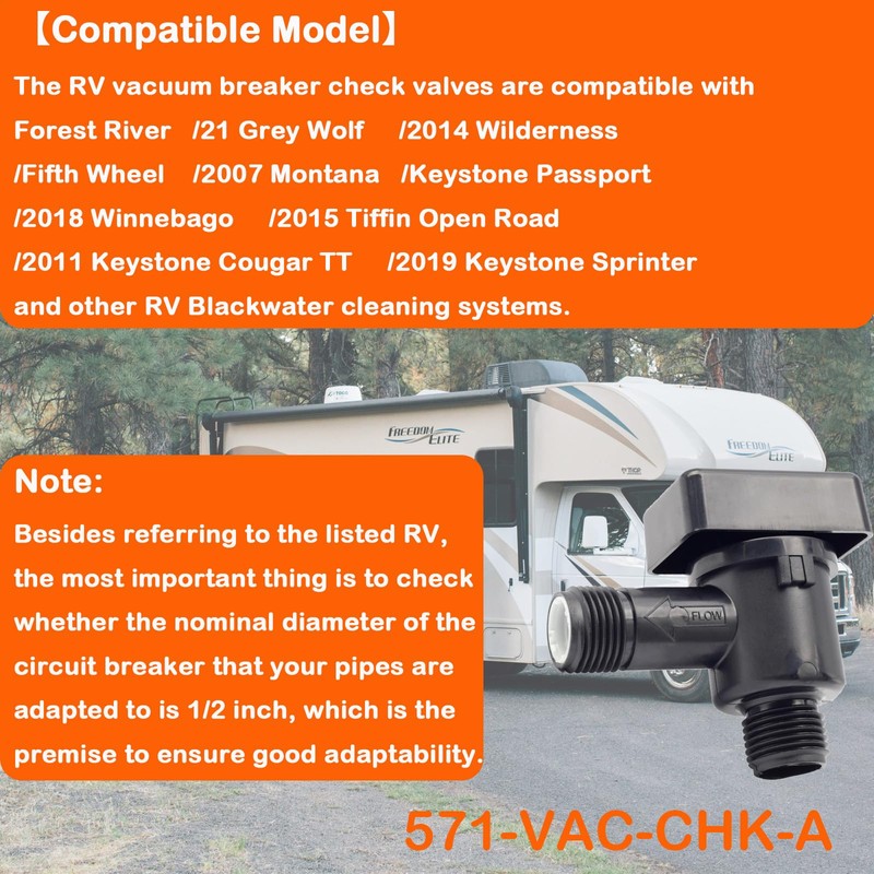 RV Vacuum Breaker Check Valve,571-VAC-CHK-A Camper RV Black Tank Check