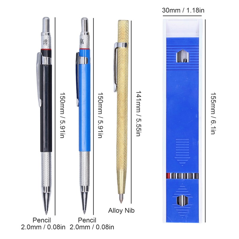 Carpenter Pencil Mechanical 2.0mm Marking Scriber Tool with Refills for