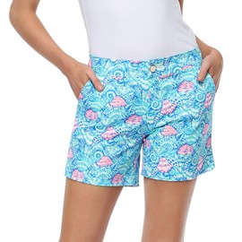 HDE Chino Shorts for Women 5" Inseam High Waisted Casual Stretch Summer Shorts Seashells - 10-12