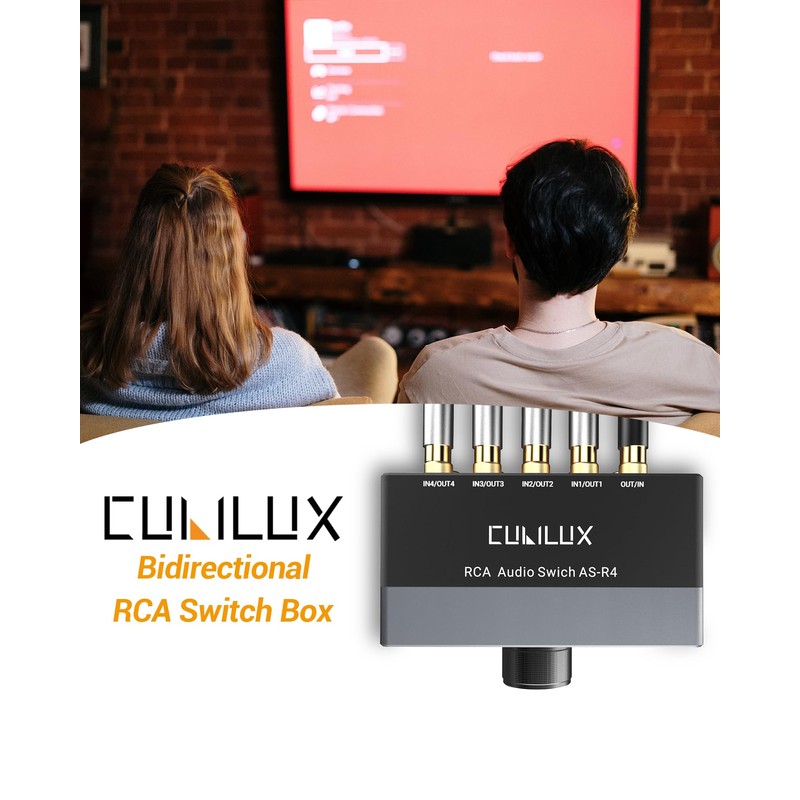 Cubilux AS-R4 4-Way Bidirectional RCA Selector Box, Passive 4-Channel Stereo