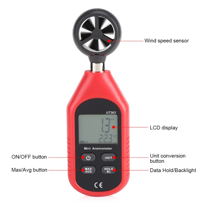 UT363 High Accuracy LCD Digital Anemometer Wind Speed Temperature Gauge