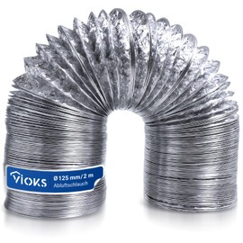 VIOKS 2 Metre Exhaust Hose 125 mm Exhaust Pipe Cooker Hood for 125erR Ducting Systems - Air Hose Air Conditioning Exhaust Hose Cooker Hood Aluminium Flex Pipe Dryer Exhaust Hose Insulated
