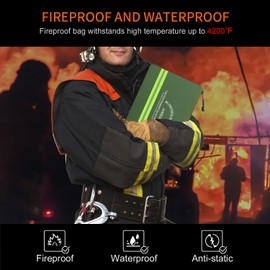 JUNDUN Fireproof Document Bag,14.2”x 10.0”Waterproof and Fireproof Money Bag with Aluminum Foil Lining,Fireproof Safe Storage Pouch with Zipper for Document and Cash,Green