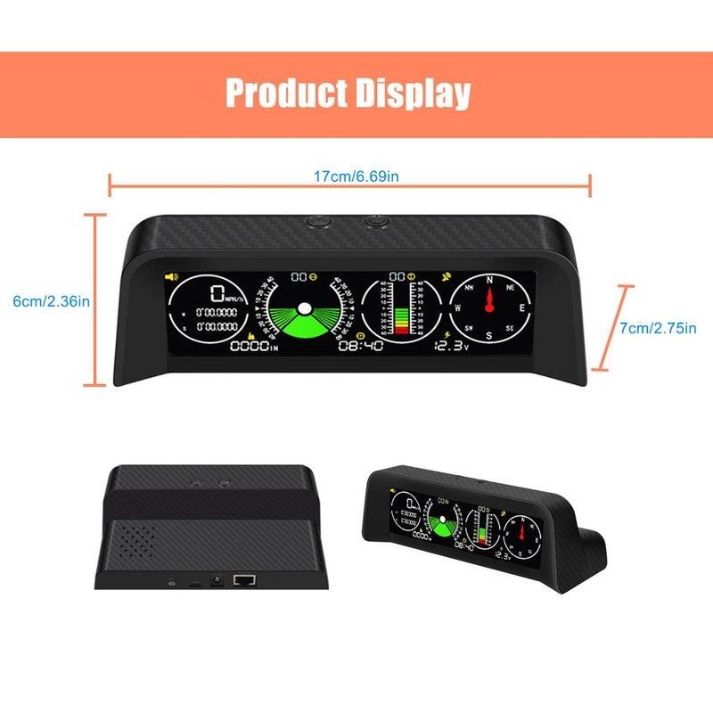 Car Inclinometer for Off-Road Driving Digital GPS Speedometer HUD, Multi-Functional