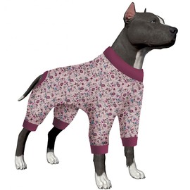 LovinPet Pittbull Pjs Pet Anxiety Calming Shirt, Anti Licking Dog Pajamas, Bouquet Print, Large Dog Clothes for Parties, Camping, Travel, and Home, Medium