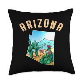 Road Trip USA Traveler Accessoires Cute Arizona Map Cactus United States Desert Art Throw Pillow, 18x18, Multicolor