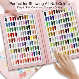 C12rtive 216 Colors Nail Swatches Book,Leather Nail Color Display Book with 240 Nail Tips & 1-300 Number Stickers,Professional Nail Color Chart Display Book for Nail Polish Nails Art Design(Pink)
