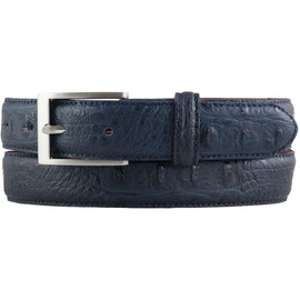 BELTINGER Belt with Crocodile Embossing 3 cm | Leather Belt for Men and Women 30 mm Crocodile Look | Crocodile Pattern 3 cm, Navy, Silver, 115 cm (Gesamtlänge 130 cm)