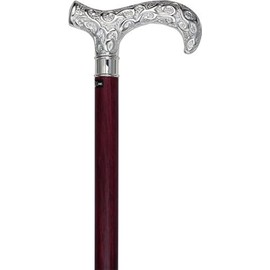 Royal RC Canes Super Strong Silver Scrollwork Derby Walking Cane – Extra Long Luxury Silver-Plated Handle, Hardwood Shaft and 500 lbs Support – Elegant Cane for Men