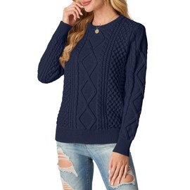 GRECERELLE Ladies Jumpers Crew Neck Cable Knitted Sweater for Women UK Long Sleeve Pullover Tops (Navy Blue,XL)
