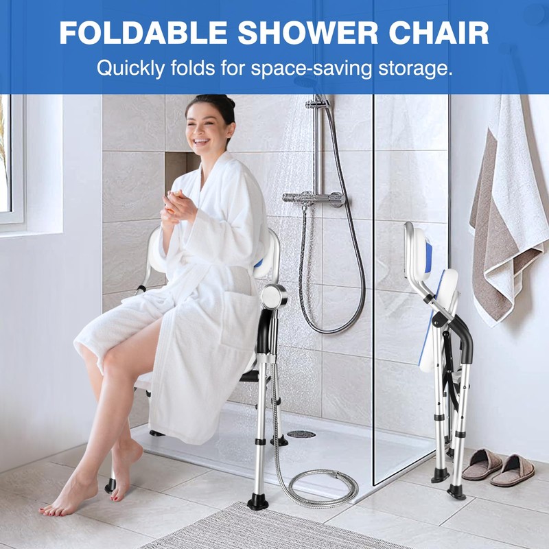 DEWEL Foldable Shower Chair for Elderly and Disabled, Folding Shower