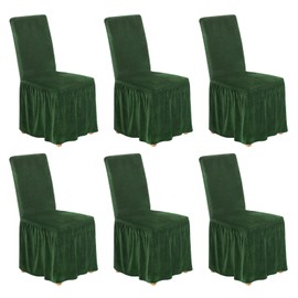 NICEEC Spandex Chair Covers for Dining Chairs Covers Set of 6 Removable Dining Room Chair Covers with Skirt Parson Chair Slipcovers Washable Chair Protector for Kitchen Wedding Party Banquet(Green)