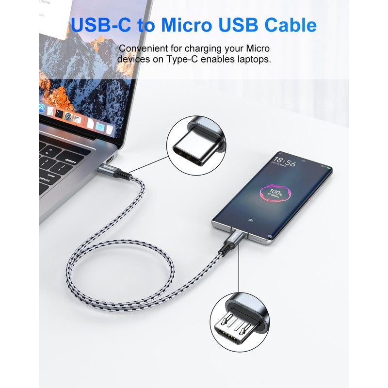 SNANSHI USB C to Micro USB Cable 1FT, Braided Charging