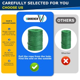 Vanhench 805ft Christmas Twine, Garden Twine, Green Twine String for Gardening Tomato Climbing Plant Tie Floristry Crafts Gift Wrapping Christmas Party Supplies Greenhouse Plant Accessories (Green)