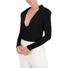 BCBGMAXAZRIA womens Long Sleeve Cowl Neck Bodysuit, Black, Medium