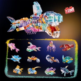 12 Packs Shark Fish Party Favors for Kids, Mini Sea Marine Animals Building Block Toy Set for Goodie Bag Fillers Children's Day Classroom Prizes, Birthday Gifts for Boys Girls Ages 8+(401PCS)