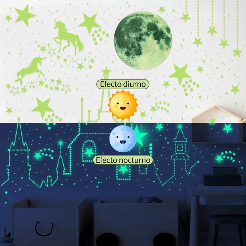 Show Me Pegatinas Fluorescente Para Decoración Luna Y Estrellas M254