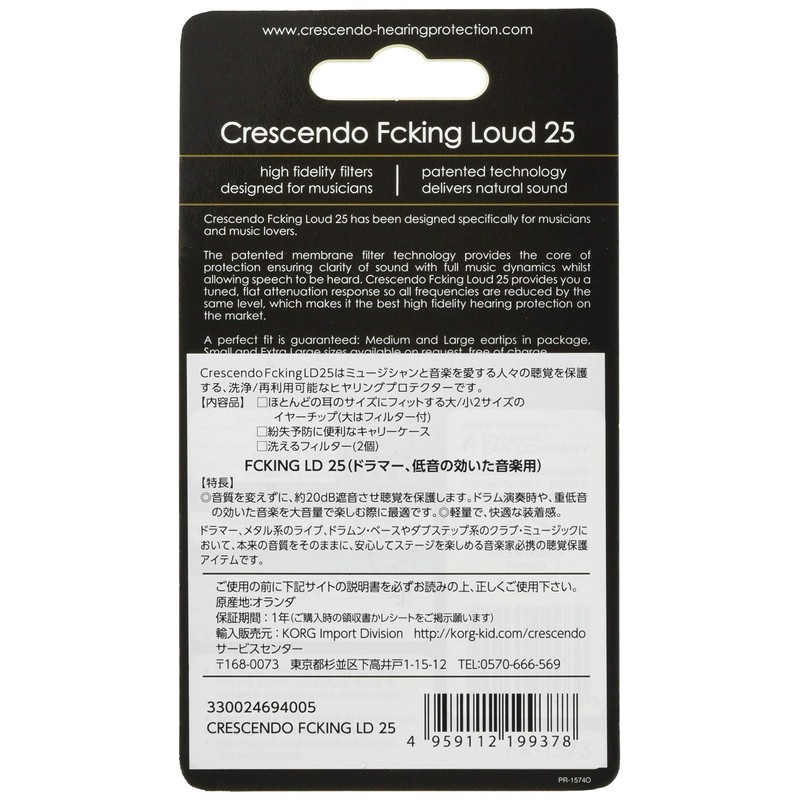 CRESCENDO PRO Ear Plugs Drummer Ear Protectors Fcking Loud 25