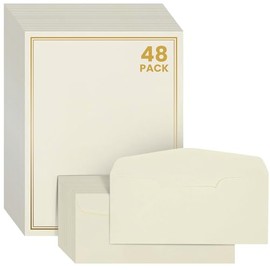 Juego de papelería de escritura de letras prémium con sobres, 48 hojas de papel crudo con borde dorado y líneas de escritura, papel de escritura de 8.
